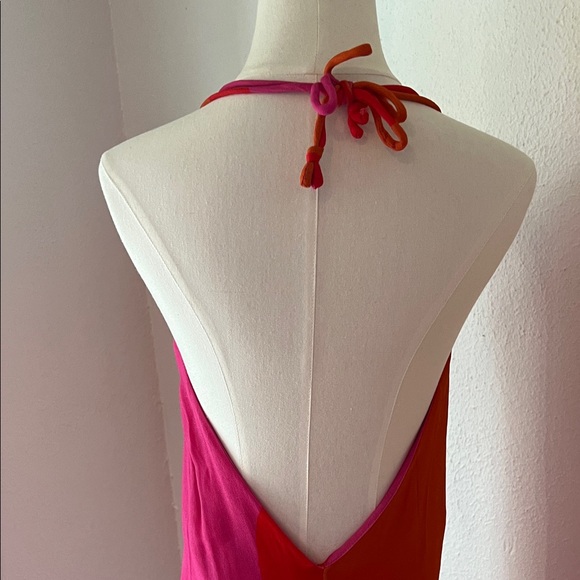Vix Paula Hermanny Red Pink Orange Backless Flowy Halter Maxi Dress Small - Picture 5 of 7